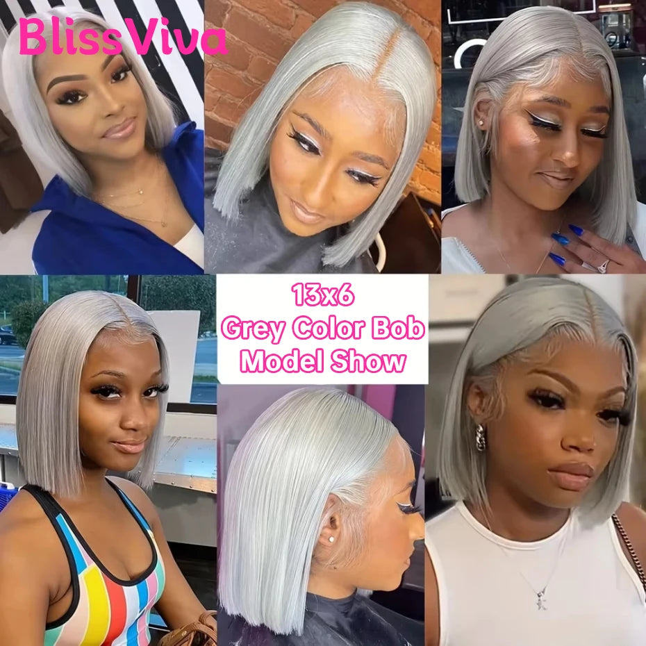 Silver Grey Short Human Hair Wigs 13x6 Lace Front Human Hair Wig Ash Gray Bob Vietnamese Pre Plucked 613 Blonde Lace Frontal Wig