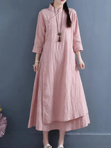 NYFS 2026 Spring Autumn New Womens Dresses Vestidos Robe Elbise Loose Plus Size Cotton Linen Double Layer Long Dress