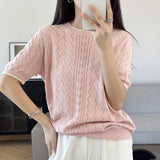 WinvyNee Summer Women‘s T-Shirt 100% Cotton Pullovers Sweaters Top Short Sleeve O neck Solid Knitwears Tops Spring A1002024