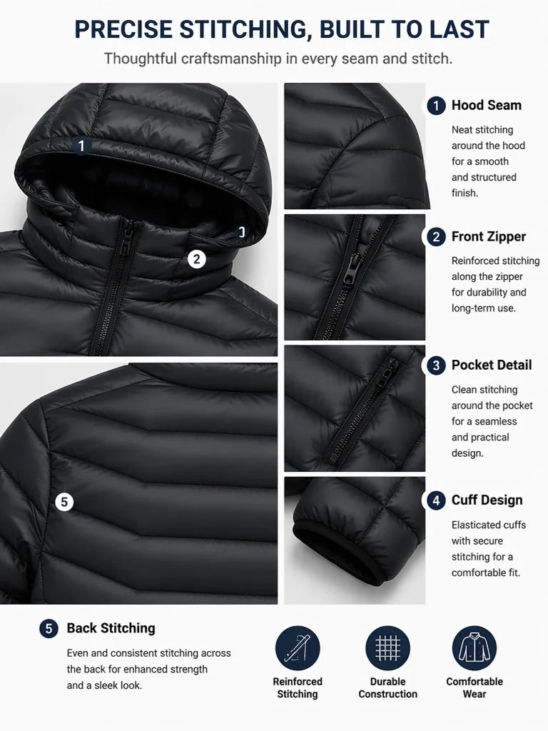 Men's Intelligent Heating Jacket 39 Heating Zones Four Temperature Control Settings Outdoor Cold Resistance Winter Hat Included (Battery Not Included)