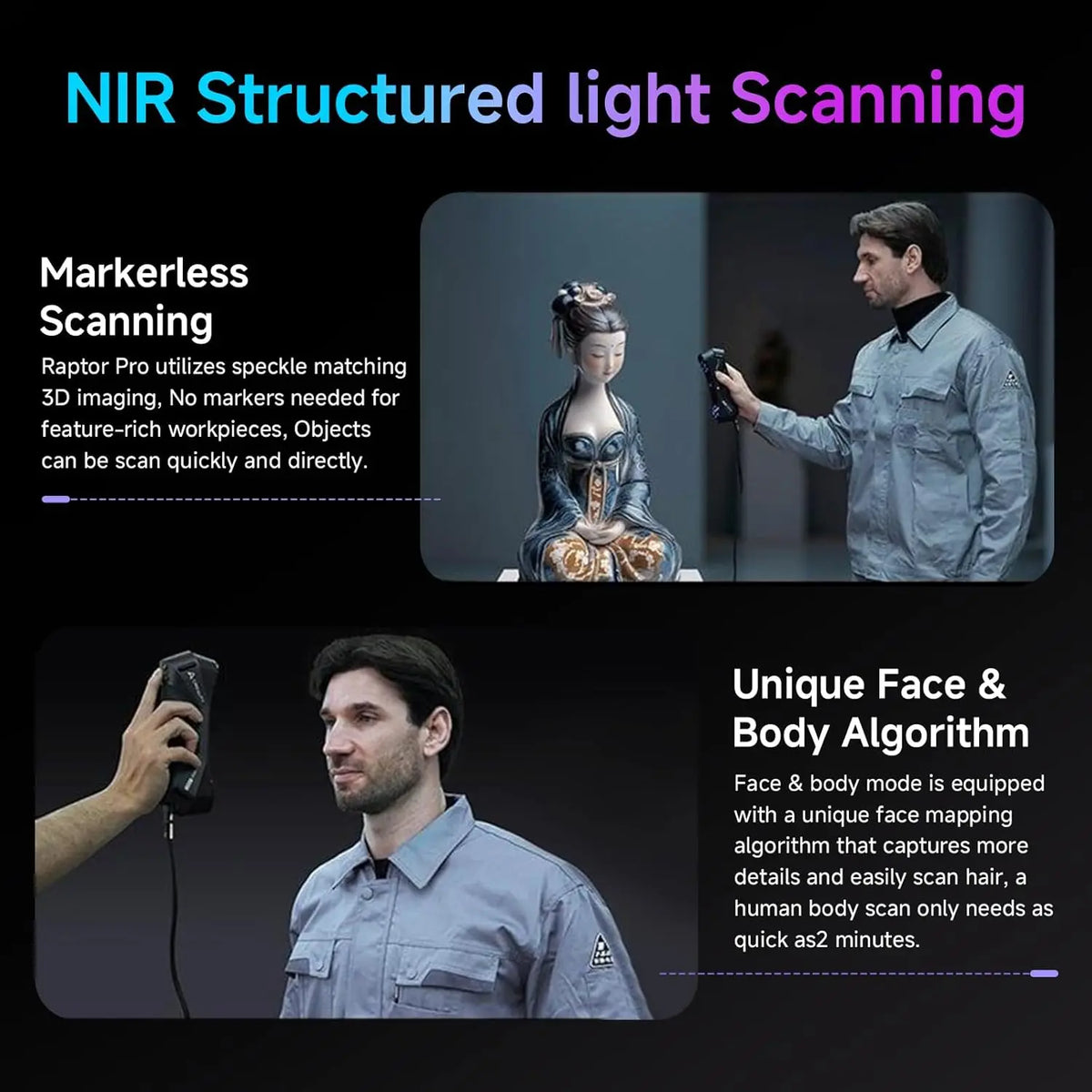 Creality Raptor Pro 3D Scanner 22+7 Blue Laser Line/NIR 0.02mm Accuracy 60FPS Anti-Shake Tracking Support 5-2000mm Objects