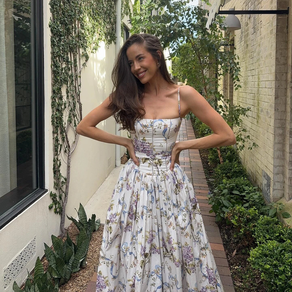 Mingmingxi Summer Floral Print Dress Elegant 2025 New Arrivals Spaghetti Strap Flare Dress Maxi Holiday Party Dresses Women
