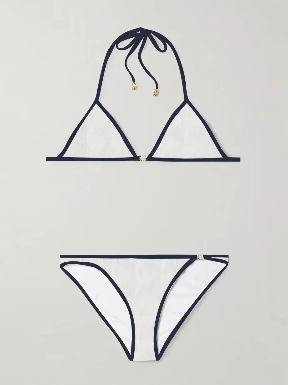2025 Summer New Women's Classic Black and White Color Blocked Simple Strap Split Bikini