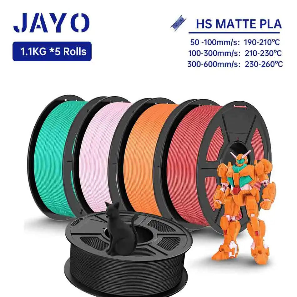 JAYO PLA Classic 3D Filament 1.75mm High Speed Matte PLA 3D Printer Filament Neatly Wound 3D Printing Materials 5Rolls/set