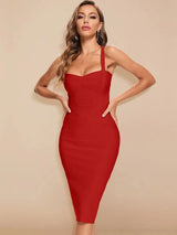 BEAUKEY Sexy Vintage Quality Evening Yellow Bandage Dress 2023 Women Summer Blue Midi Cross Dress Bodycon Party Ladies Vestidos