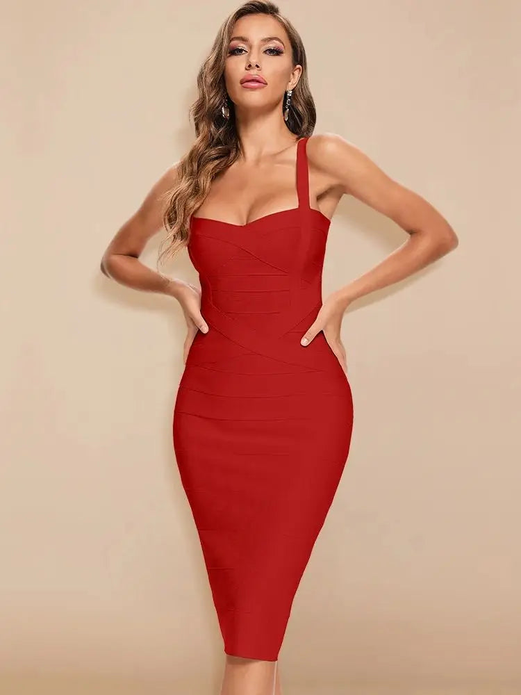 BEAUKEY Sexy Vintage Quality Evening Yellow Bandage Dress 2023 Women Summer Blue Midi Cross Dress Bodycon Party Ladies Vestidos