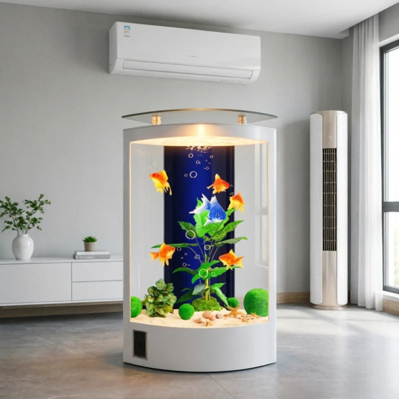 All-in-One AquariumSector-Shaped Vertical Goldfish Tank With Rear Filtration System-Medium Large Fish Aquarium For Living RoomsF