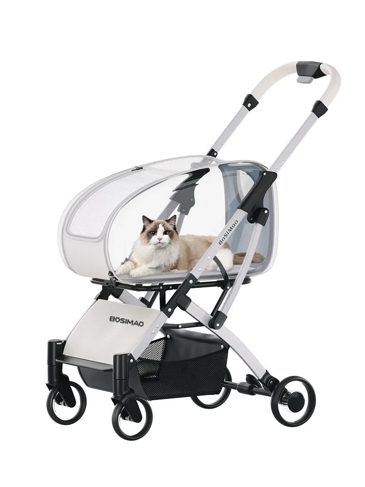 15kg Luxury Foldable Pet Stroller - Detachable Aluminum Frame Lightweight Carrier for Dogs/Cats All-Terrain Travel