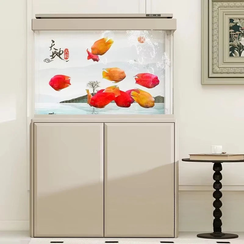 All-in-One AquariumNew Modern Ultra-Clear Glass Ultra-Narrow Filter Under Cabinet Fish Tank Living Room Smart Touch Control Larg