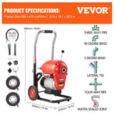 SucceBuy Drain Cleaner Machine 120FT 6/5 Inch 1100W Electric Sewer Snake Auger Manual Feed CW/CCW Control Pipe Cleaning Machine