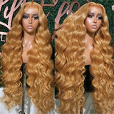 Body Wave 27 Honey Blonde Human Hair Wig 13x6 13x4 Transparent Lace Frontal Wig 220 Density Brazilian Loose Body Wave PrePlucked