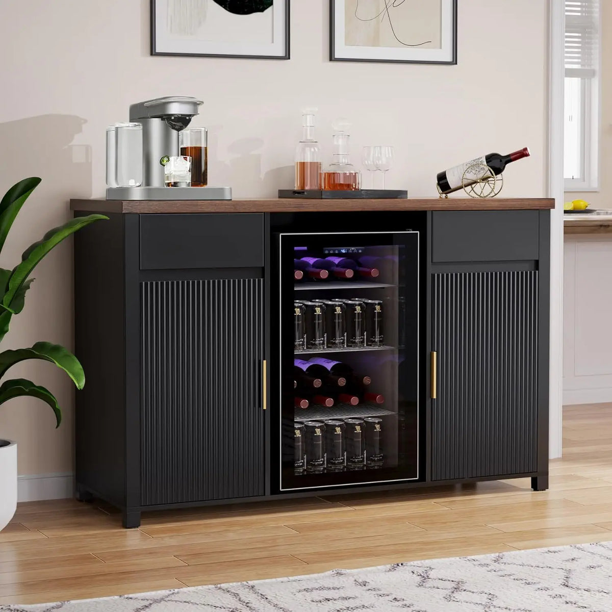 Large Coffee Bar Cabinet with Fridge Space, Mini Fridge Cabinet with Wine Storage, Buffet Sideboard Table for Home,, Customized