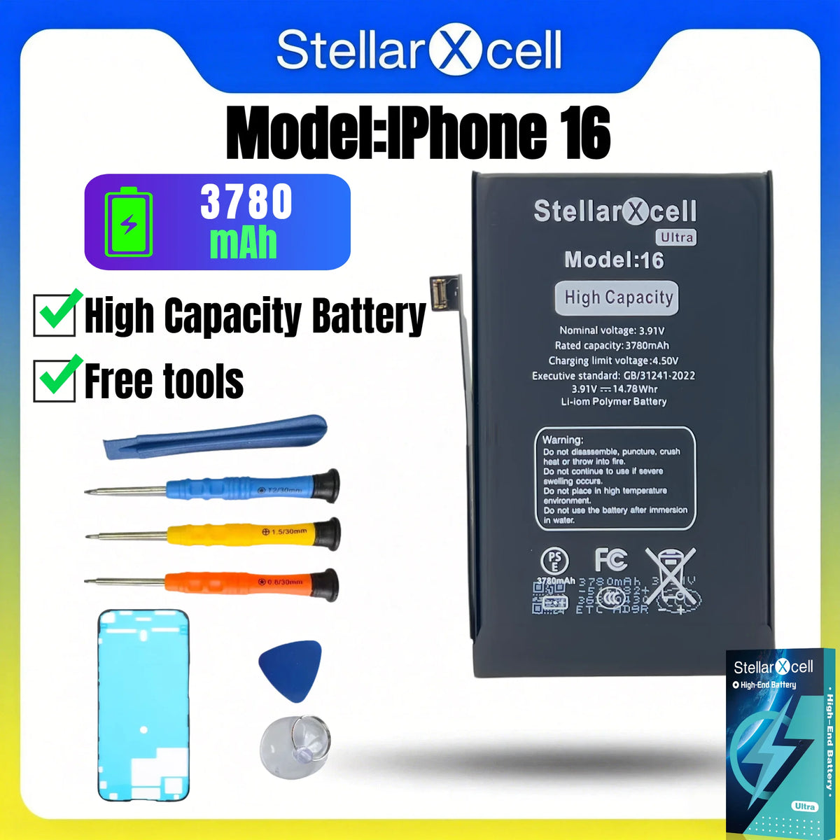 High Cpacity Cell + 7037 TI Ultra Battery Replacement for iPhone StellarXcell11 13mini 15 IP14 Pro Max 12 16 16pro 16promax