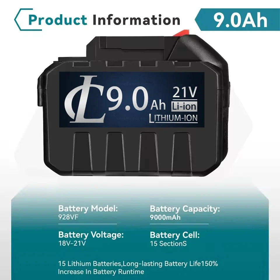 Rechargeable 18V 21V 388VF Li-ion Battery 3000-9000mAh High Capacity Long Lasting Fast Charging Durable for Makita Electric
