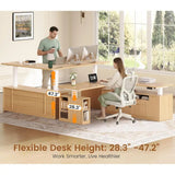 69 x 55 L-Shaped Electric Desk with 4 Drawers, Storage & Power Outlet, Oak Finish for Home Office