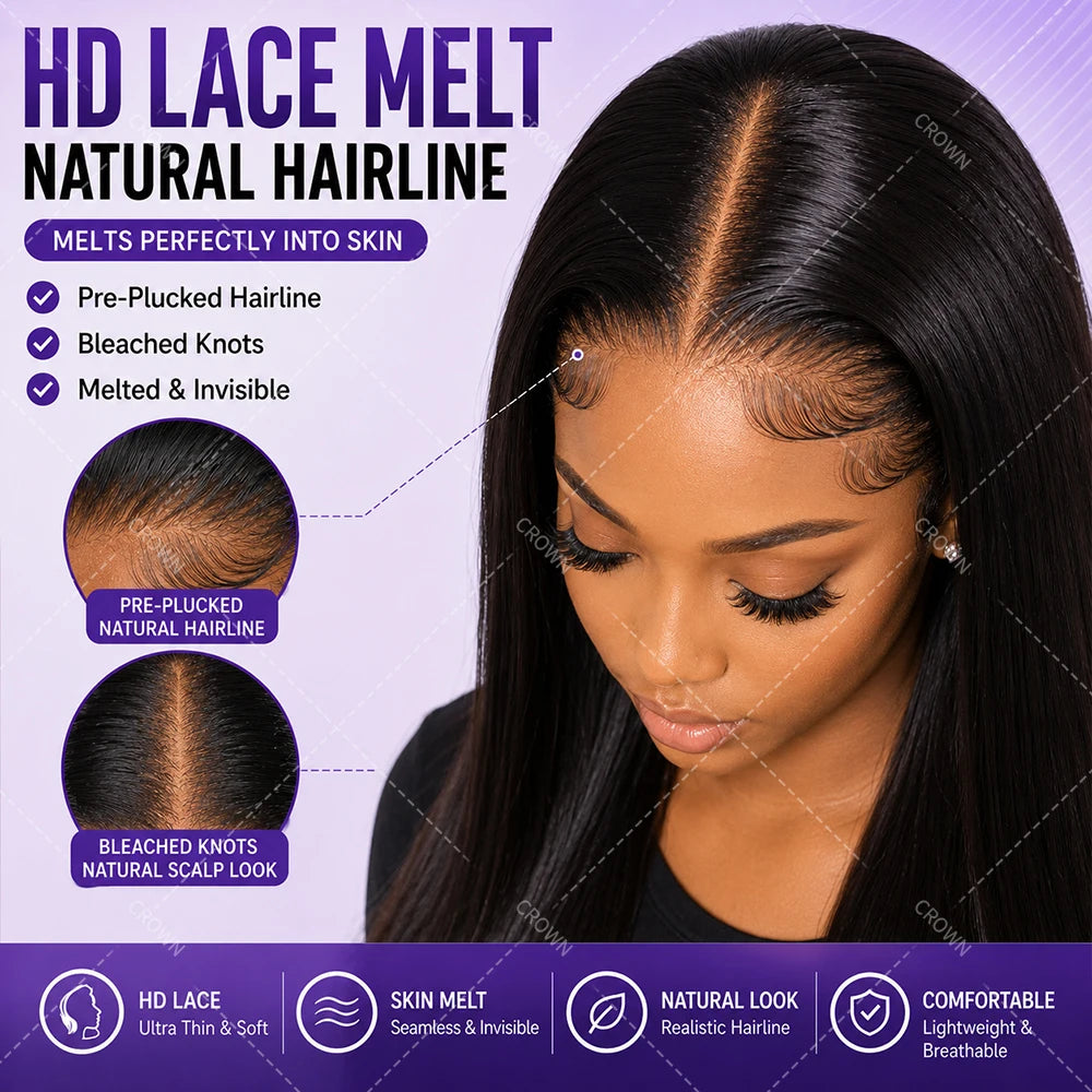 360 Lace Straight Human Hair Wig 13X4 Lace Front Wig Natural Black HD Lace Pre Plucked Bleached Knots High Ponytail Wig For Black Women