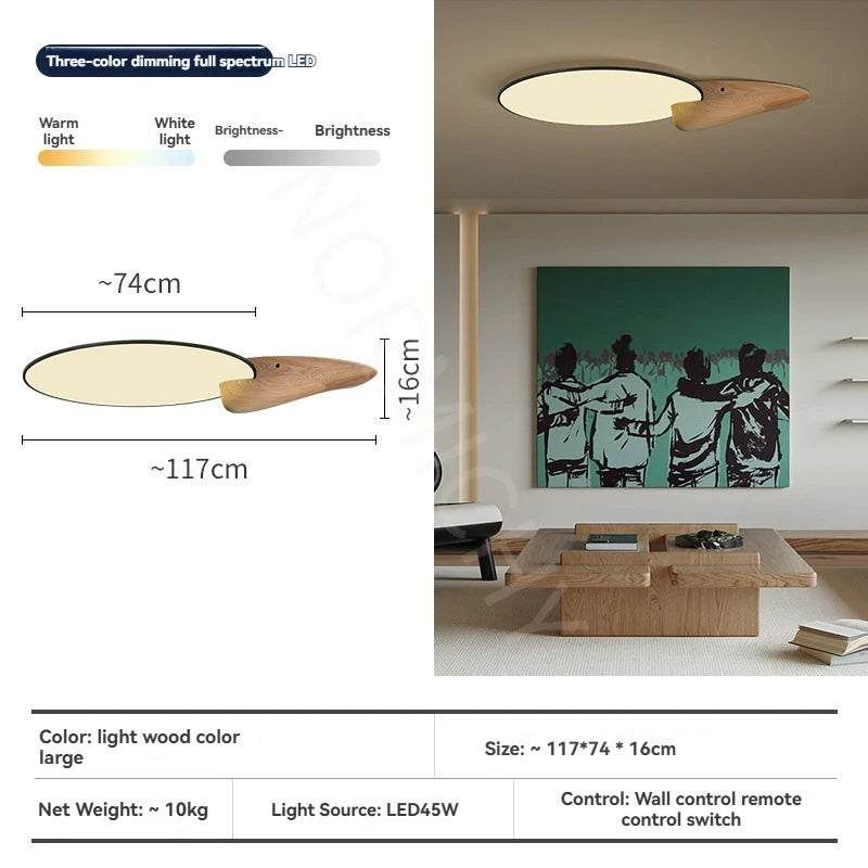 Modern New Chinese Style Led Ceiling Light Living Room Bedroom Master Light Wabi-Sabi Style Antique Solid Wood Home Appliance