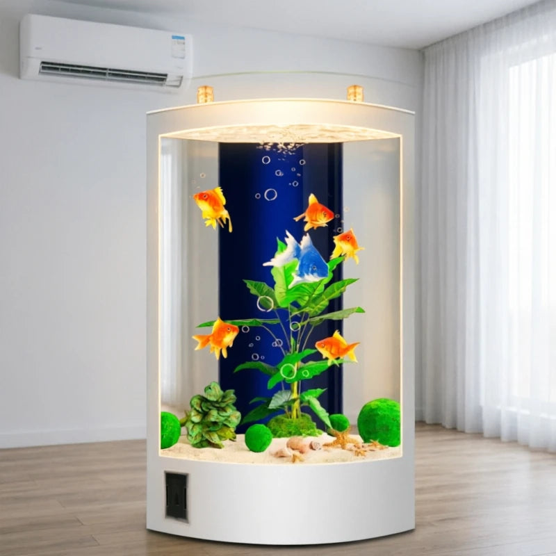 All-in-One AquariumSector-Shaped Vertical Goldfish Tank With Rear Filtration System-Medium Large Fish Aquarium For Living RoomsF