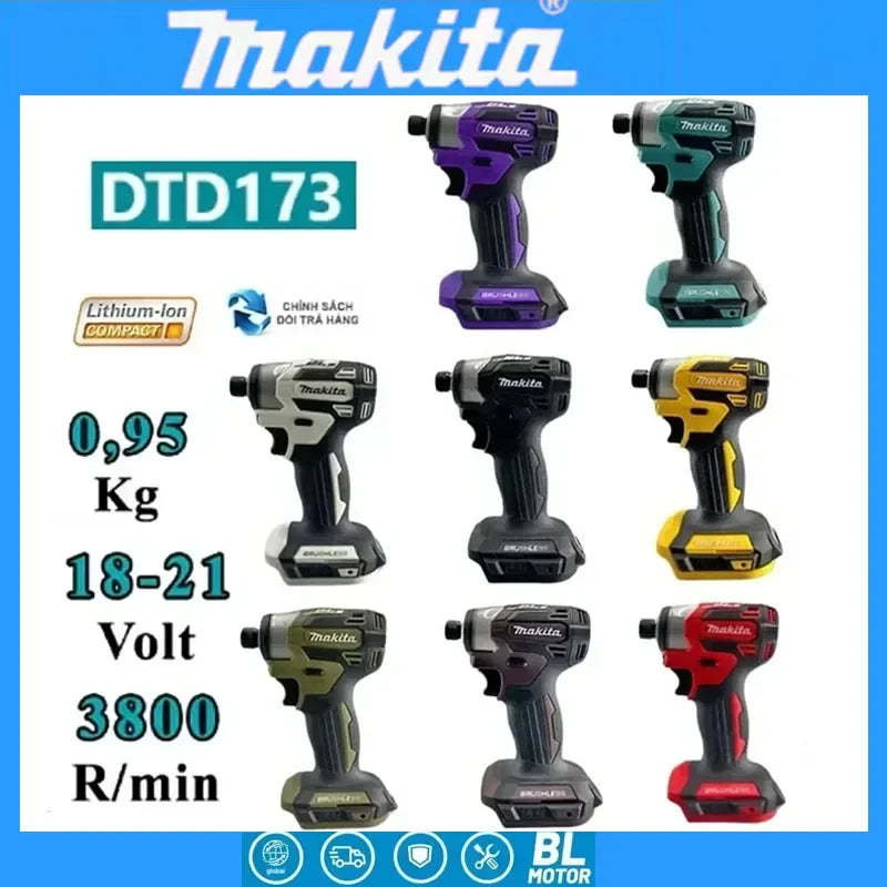 Makita DTD173 18V LXT Cordless Brushless Impact Driver 180 N·M Wood Bolt T-Mode Electric Drill Rechargeable Power Tools