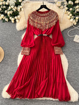 Spring Autumn French Sequin Nail Bead Long Sleeved Dress Women New Elegant Temperament Birthday Party Pleated Long Dress C227