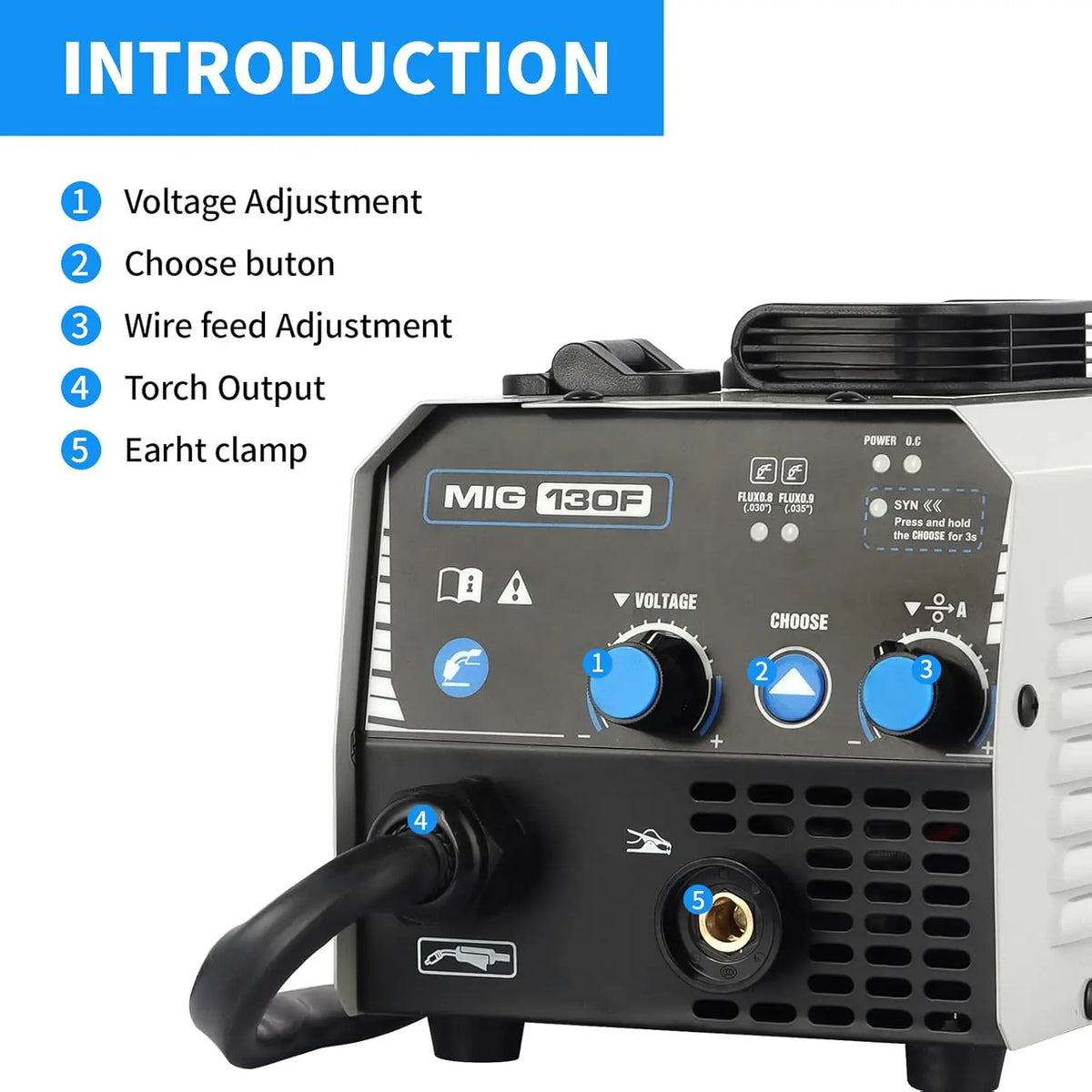130Amp MIG Welder, 110V Gasless IGBT Inverter, Portable Wire Feed Machine for DIY and Home Use