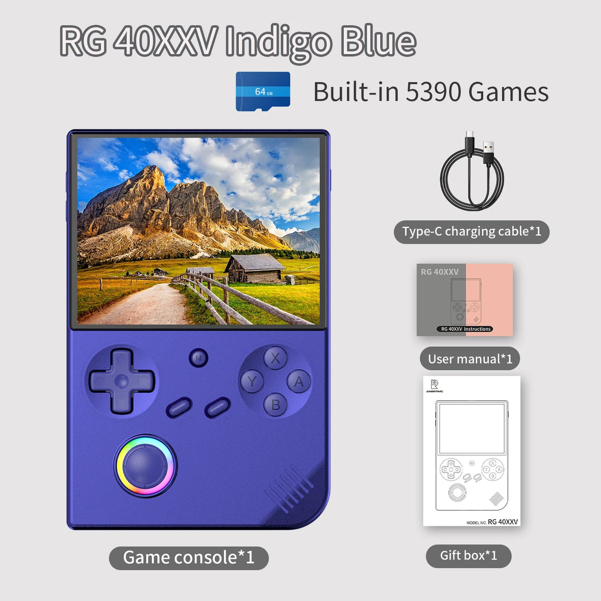 ANBERNIC RG 40XXV Retro Handheld Game Console 4.0 inch IPS Screen Linux 64bit System With RGB Light 64G Card 5000+ Games RG40XXV