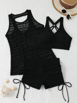 2026 New Swimsuit Lace Mesh Split Tankini Swimsuit Women's Bikini 3-Piece Set