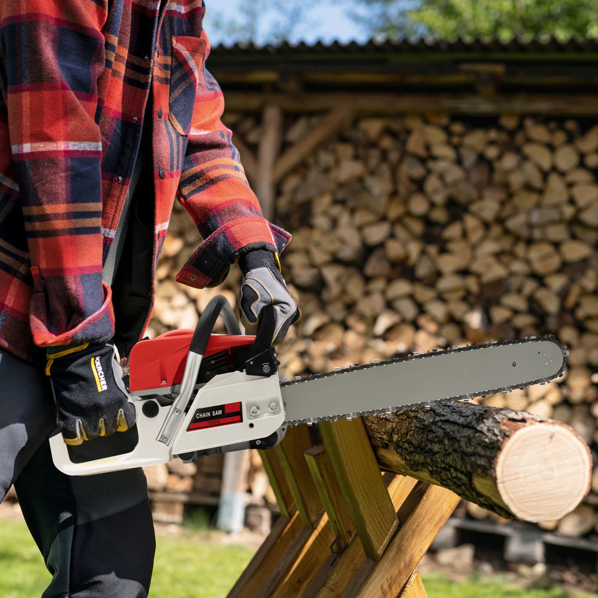 2 Stroke Power Chain Saws, 52CC Gas Chainsaws, 20 Inch Petrol Gasoline Chain Saw, Single Cylinder for Forest Harvesting