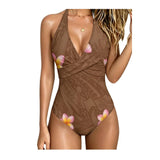 Polynesian Lady Custom Tribal Design Floral Print Beachside And Seaside Wrap-Around Swimsuit With Neck Coverage Sexy Bikini