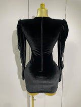 Sparkly Crystals Sexy Mesh Black Velvet Short Dress 2025 Women Elegant Evening Prom Luxury Birthday Party Dresses Stage Costume