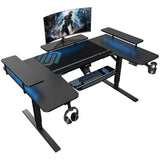 74" U Shaped Electric Height Adjustable Gaming Desk w Keyboard Tray LED Shelves Recording Live Studio Maple,Custom