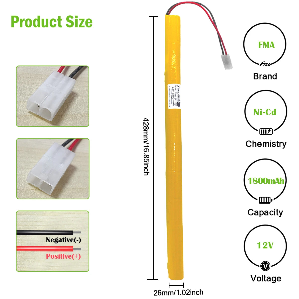 FMA 12V Ni-Cd Ni-MH 1.2-3Ah Rechargeable Battery for SunSetter Solar Blind Solar Energy Storage Durable