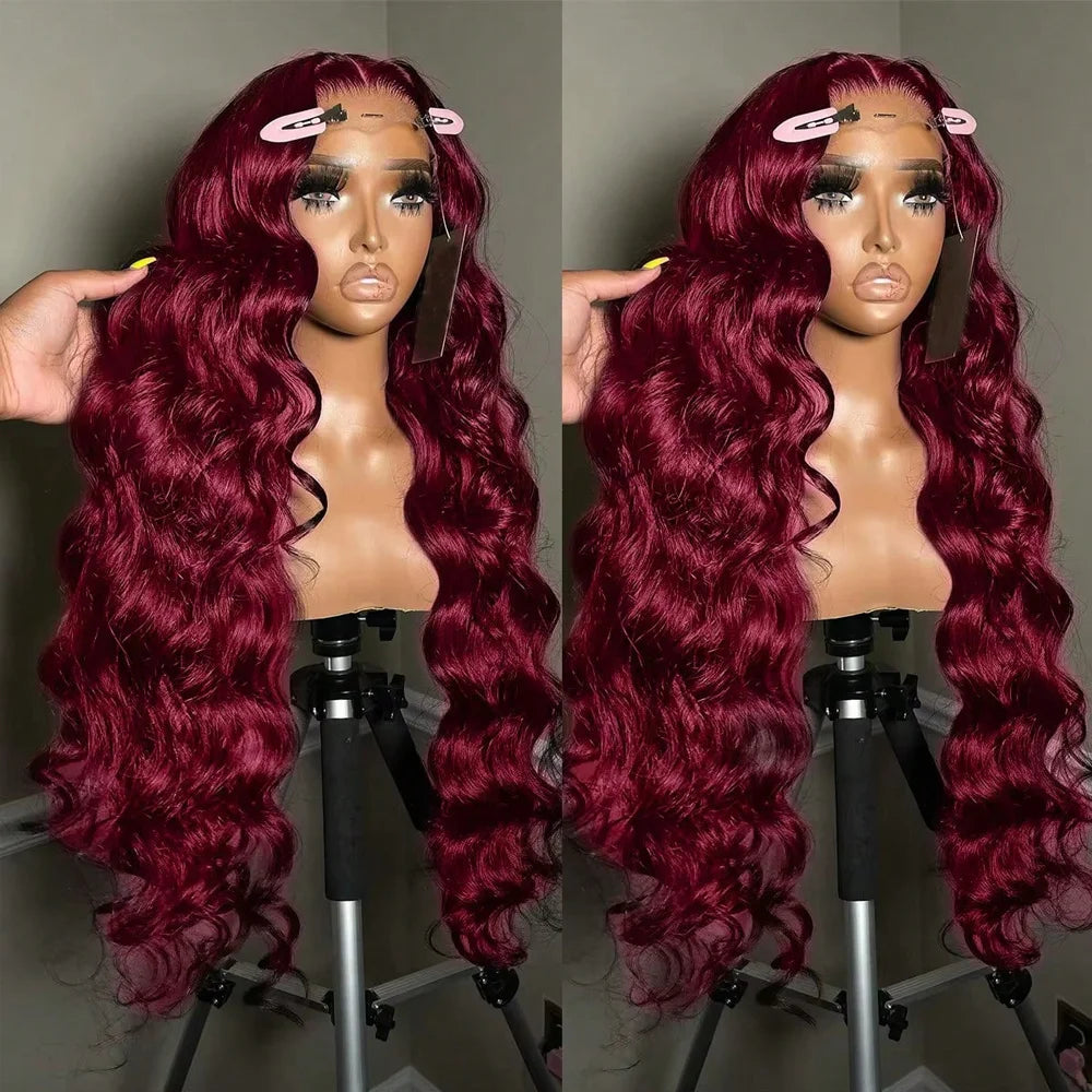 250% 13x4 HD Transparent 99J Burgundy Loose Wave Lace Front Wigs Deep