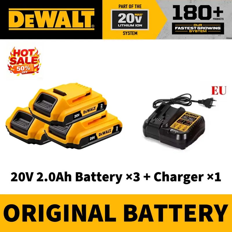 100% Original Dewalt 20V Battery 2AH 9AH Li-Ion Replacement Battery Charger Combo DCB202 DCB609 DCB209 DCB206 Power Tool Battery