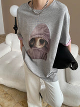 Spring women's casual cartoon printed round neck short sleeved loose T-shirt