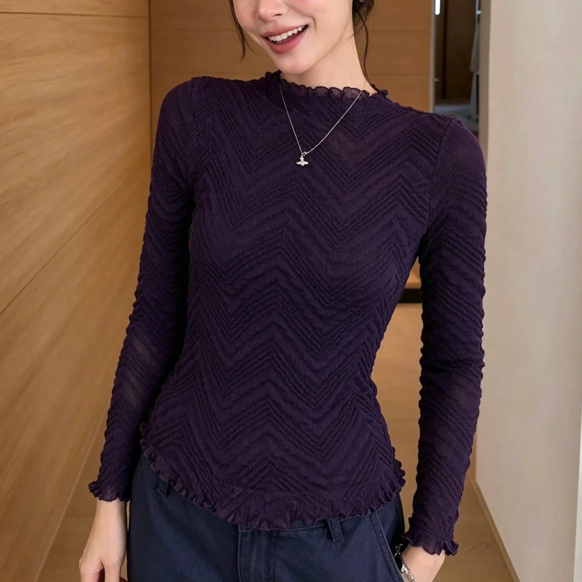 Miyake Pleated T-Shirt Plisse 2026 Slim Fit Long Sleeve Base Fold Shirt Women Autumn Elegant Versatile Inner Layer Pleats Top