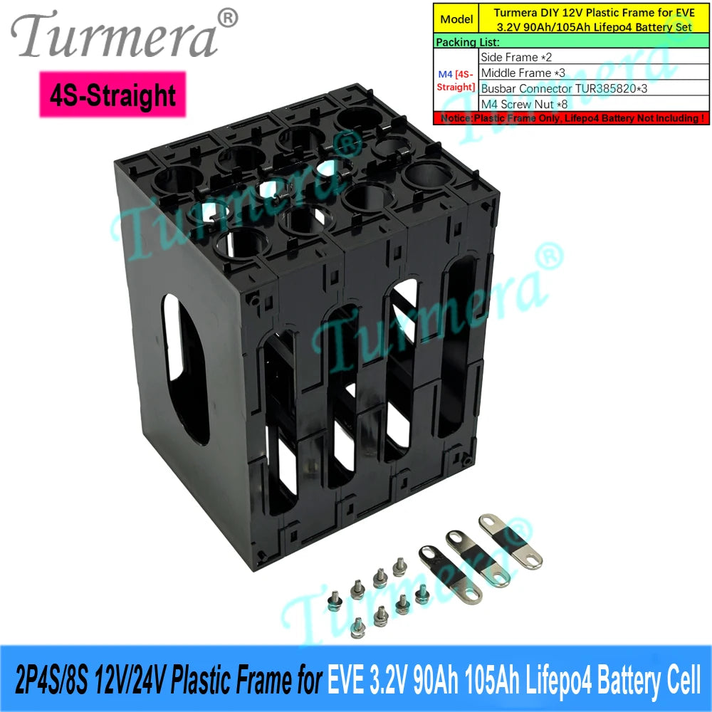Turmera 12V 24V Battery Frame Flame-Retardant ABS PC Plastic Holder with Latches for CATL EVE 280Ah 320Ah 105Ah Lifepo4 Cell Use