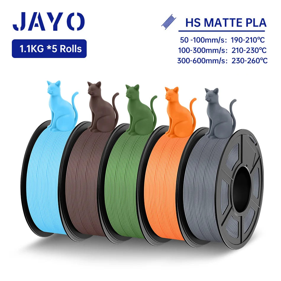 JAYO PLA Classic 3D Filament 1.75mm High Speed Matte PLA 3D Printer Filament Neatly Wound 3D Printing Materials 5Rolls/set