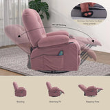 Rocker Recliner Chairs for Adults, Swivel Recliners with Massage and Heat, Fabric Overstuffed Glider with Cup, Customized