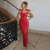 Elegant Long Party Dress Women Sexy Slim Hip Package Bow Sling Female Christmas Evening Dresses 2025 Fashion Club Maxi Lady Robe