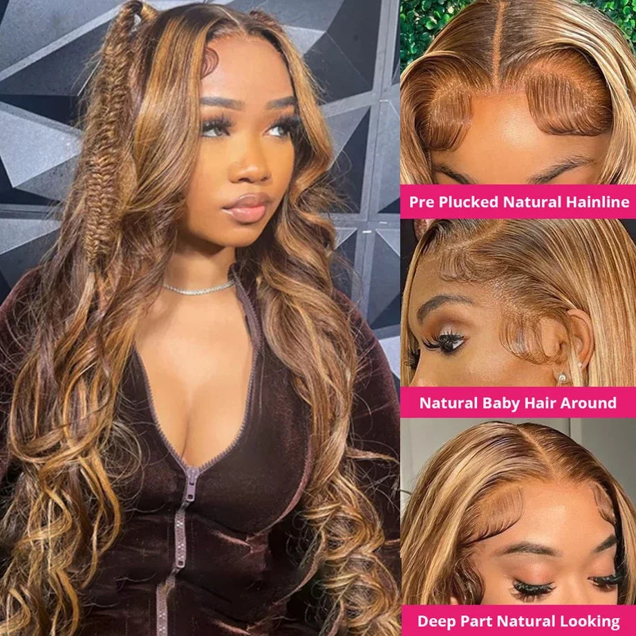 Highlight Wig 100% Human Hair 13x6 Hd Lace Frontal Wig Honey Blonde Lace