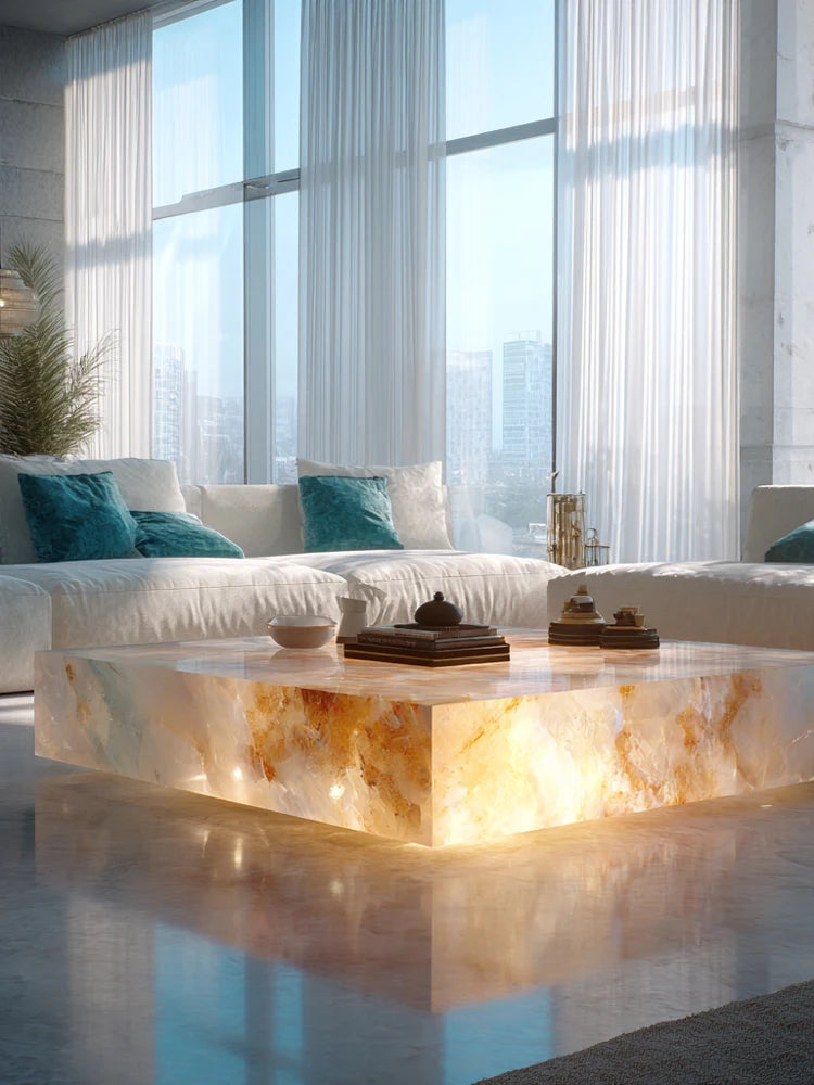 Large Flat Luxury Stone Modern Design Living Room Custom-Made Natural Marble Italian-Style Luminous Onyx Jade Coffee Table