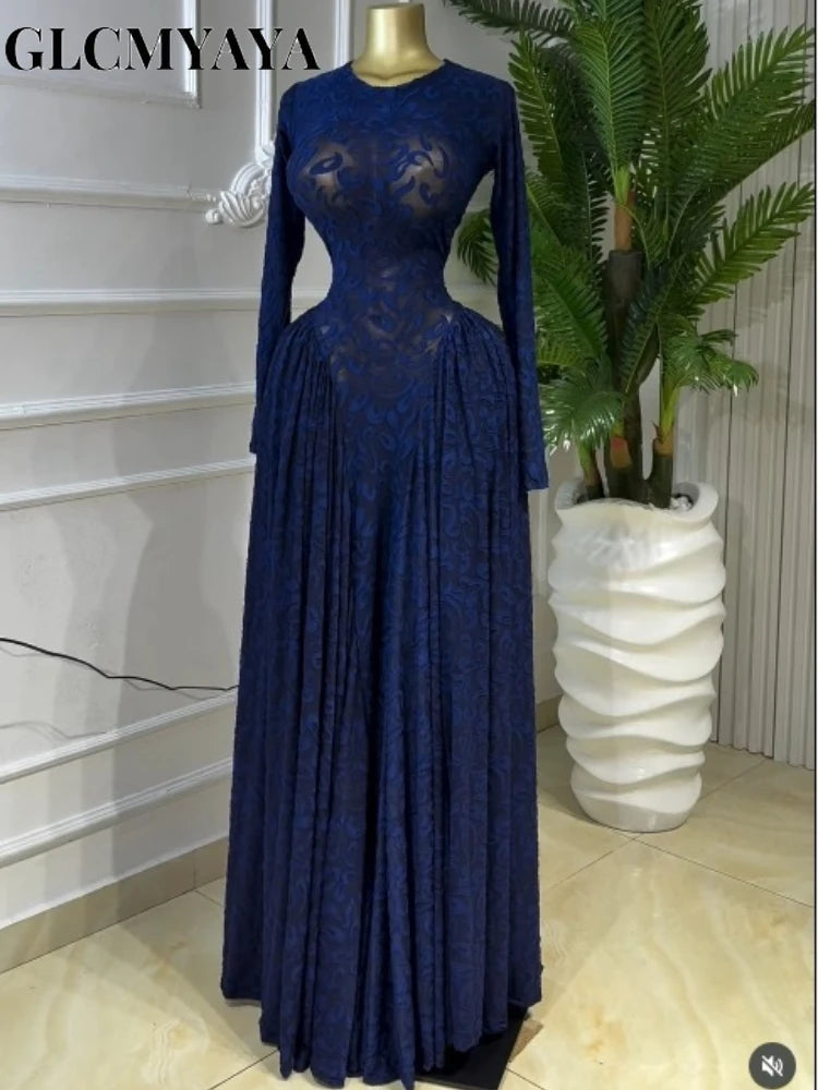 CM.YAYA Women O-neck Long Sleeve Big Swing A-line Maxi Dress 2026 Evening Sexy Parties Education Vacation Long Dresses Vestidos