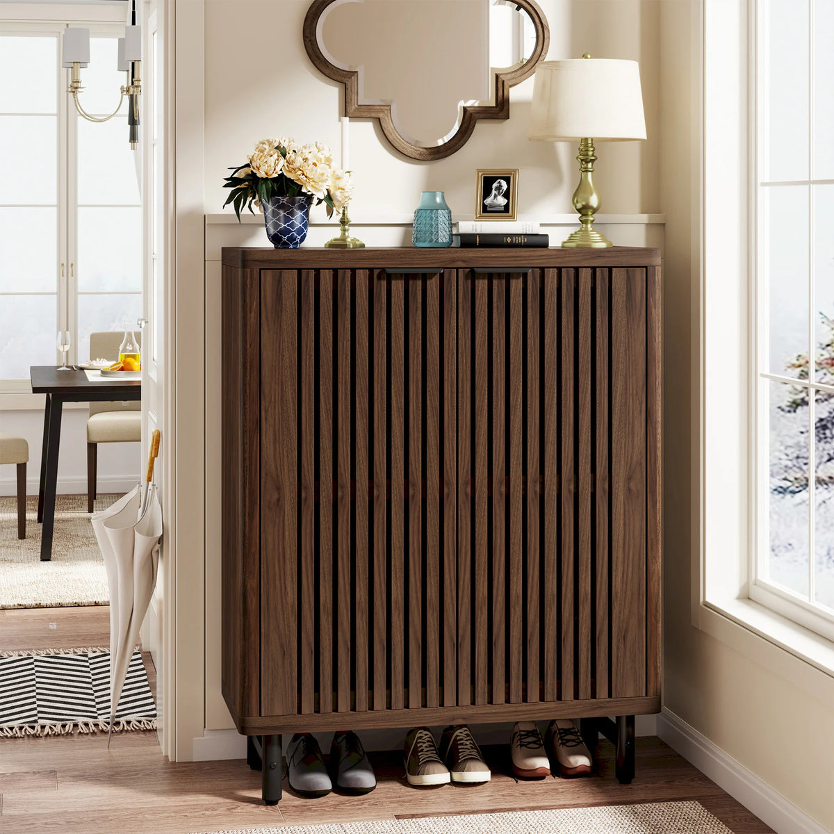 Tribesigns 6-Tier Shoe Cabinet with Louvered Doors, Large Wooden Shoe Storage Cabinet with Adjustable Shelves