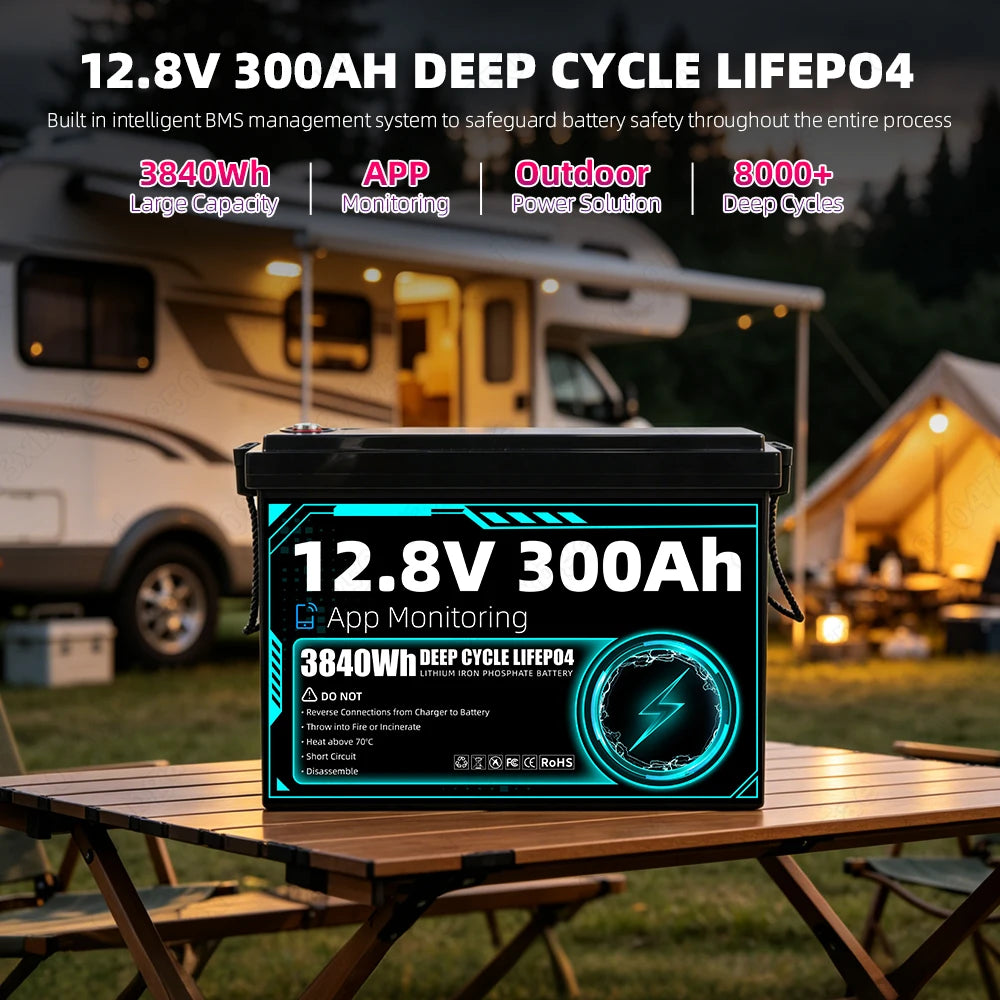 12V 300Ah Lifepo4 Battery Pack Support APP Monitoring Grade A 12.8V Lithium Iron Phosphate Rechargeable Cells DIY 24V 300AH For RV EV Home Energy Storage System Campsite Power Supply equipment Fast Delivery