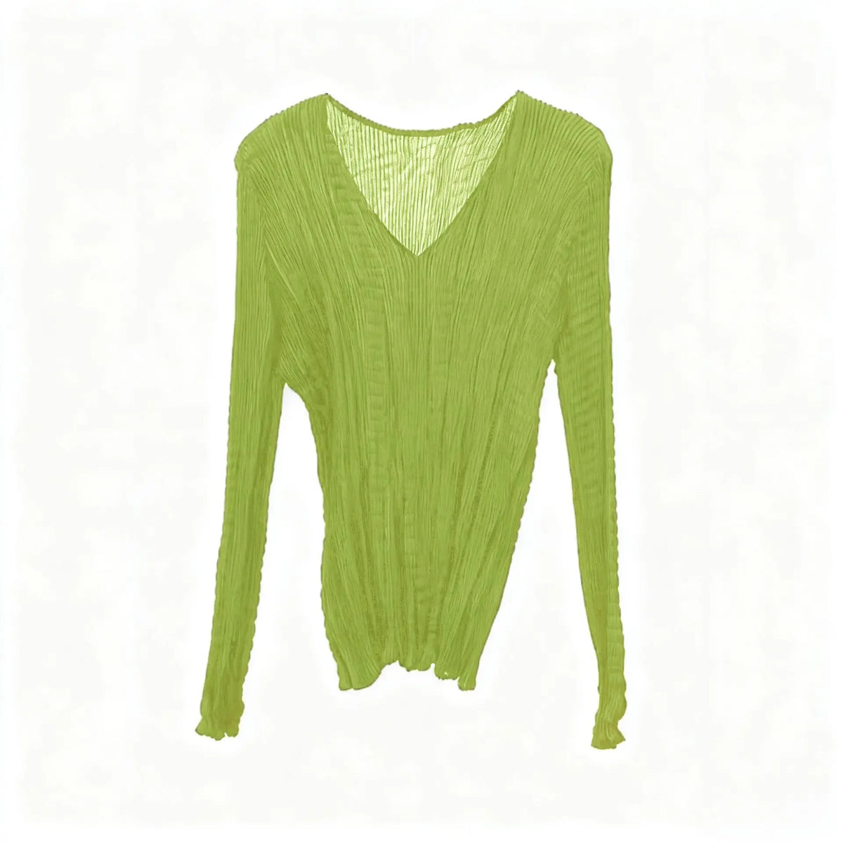 Miyake Pleated T-shirt 2025 Fall New Solid Color Bottoming Shirt Female Slim Thin Pleats Simple V-neck Inner Top Thin Clothing