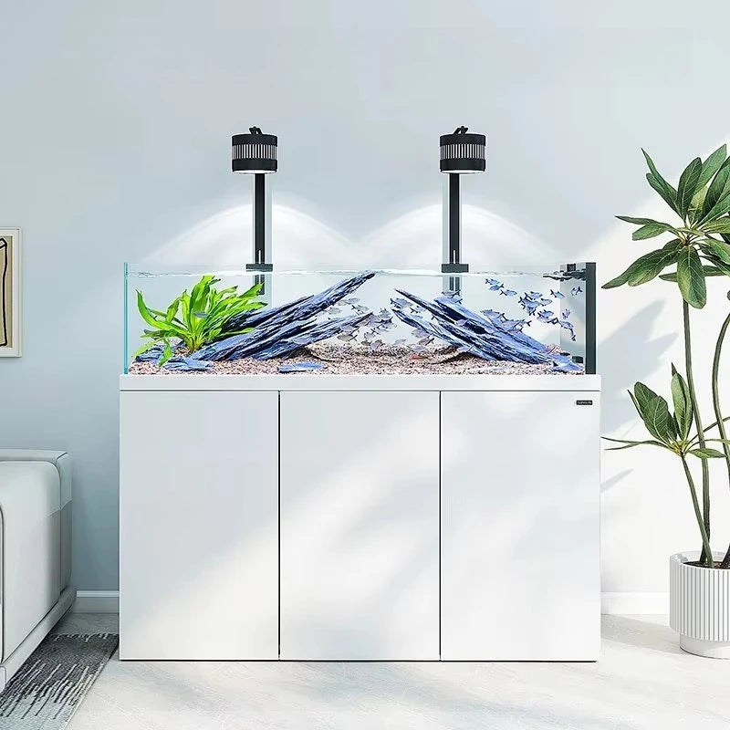 All-in-One AquariumModern Luxury Natural Stream Tank Pebble Landscape Goldfish Ultra White Glass Bottom Filter Smart Fish Tank F