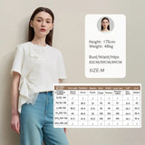 Amii Women's T-Shirt 2026 Summer New Round Neck Ruffle Hem Cotton Tee Lace Trim Short Sleeve Loose Fit Top For Women 12642012