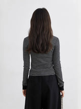 CHIC VEN Women T-Shirts New Contrast Color O Neck Slim Fit Striped Long Sleeved Knitted Tees Base Female Top Autumn Winter 2025