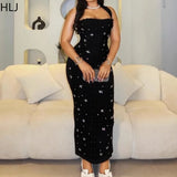 HLJ Elegant Pearls Patchwork Bodycon Dresses Women Halter Backless Printing Skinny Dress Female Party Clubwear Vestidos 2025 New